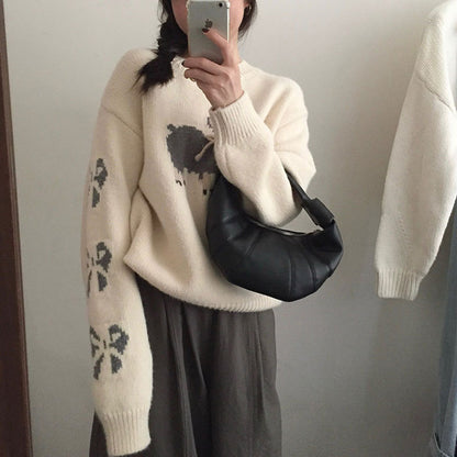 Damen kuscheliger Strickpullover mit aufwendigem Tiermotiv Merchesia