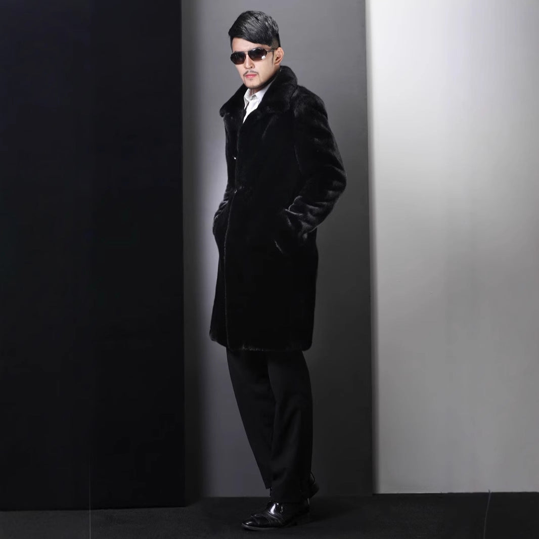 Herren Eleganter Kunstpelzmantel mit tiefem Kragen Merchesia