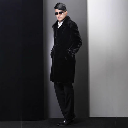 Herren Eleganter Kunstpelzmantel mit tiefem Kragen Merchesia