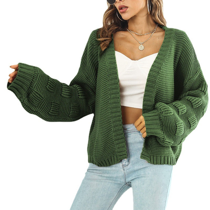 Damen Großer Strickcardigan mit voluminösen Ärmeln und modernen Mustern Merchesia