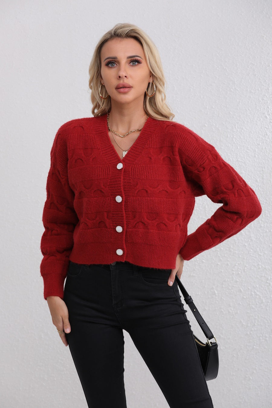 Damen Strickjacke mit strukturiertem Muster und modischen Knöpfen Merchesia