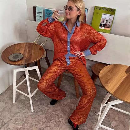 Damen Glamouröses Lounge-Set mit Pailletten Merchesia