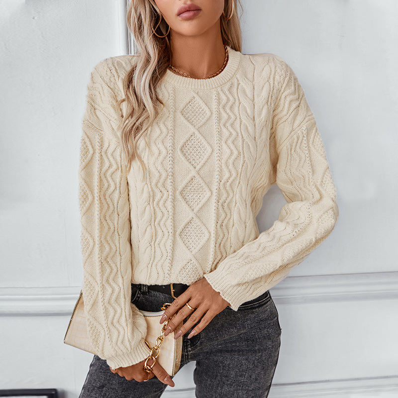 Damen Grobstrickpullover mit strukturiertem Zopfmuster Merchesia