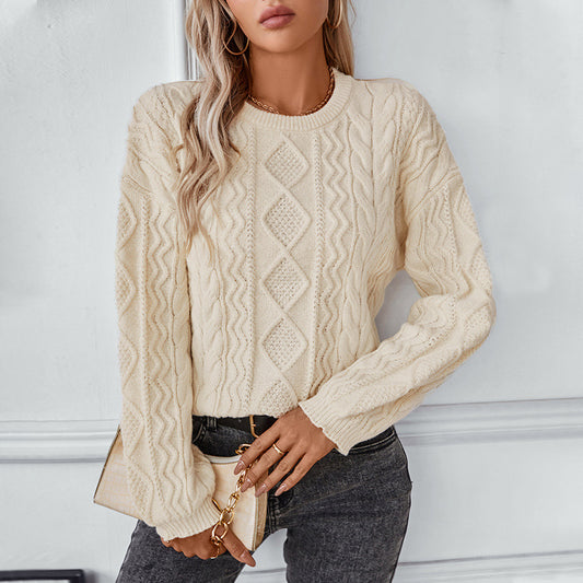 Damen Grobstrickpullover mit strukturiertem Zopfmuster Merchesia