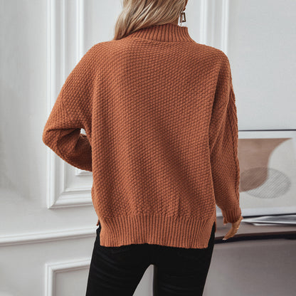 Damen Strickpulli mit auffälligem Zopfmuster und hohem Kragen Merchesia
