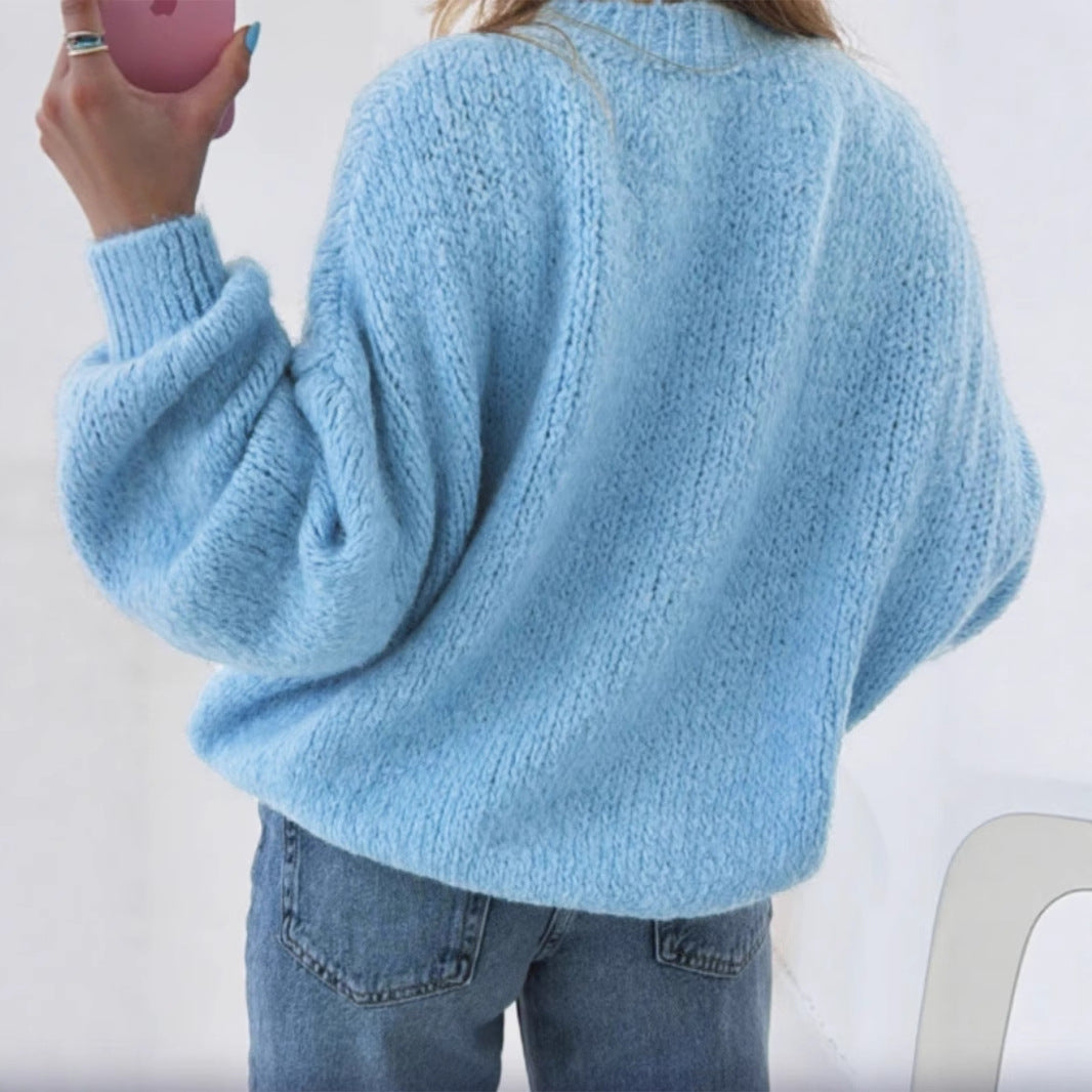 Damen kuscheliger Pullover mit voluminösen Ärmeln und strukturiertem Design Merchesia