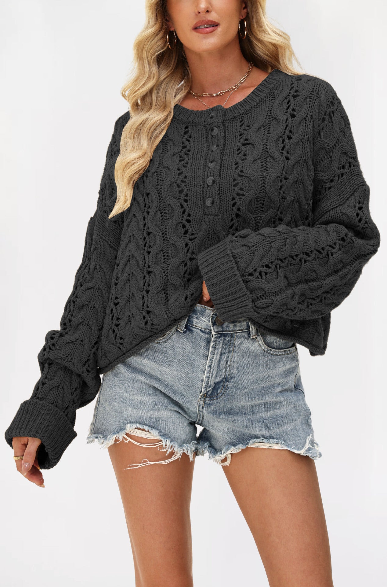 Damen kuscheliger Strickpullover mit strukturiertem Zopfmuster Merchesia