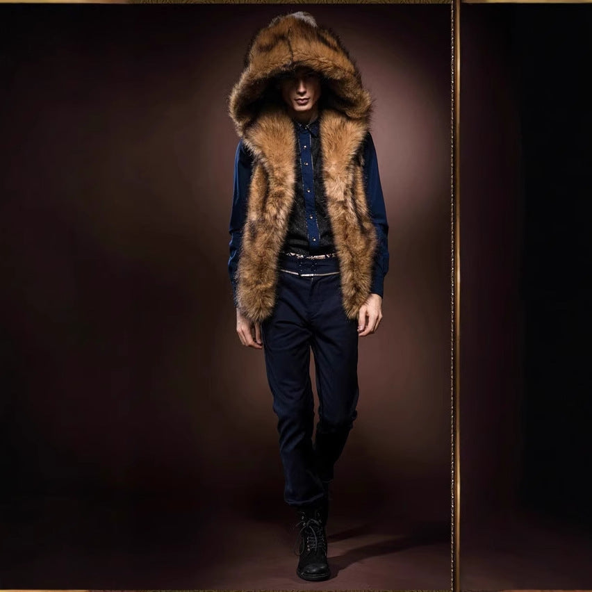 Herren Elegante Kunstpelz-Weste mit tiefem Kragen und luxuriösem Design Merchesia