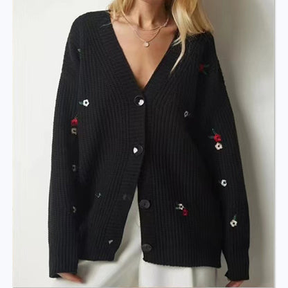 Damen Strickjacke mit floralem Stickdesign und komfortablem Schnitt Merchesia