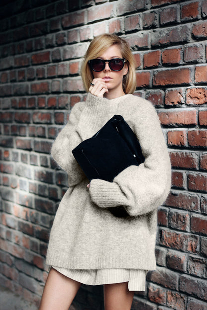 Damen Oversized Strickpullover mit hochabschließendem Kragen und voluminösen Ärmeln Merchesia