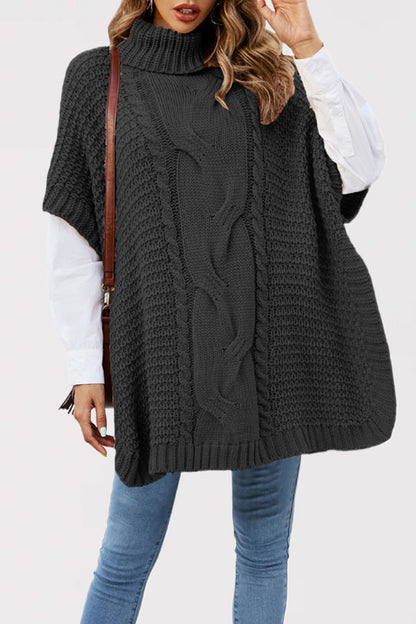 Damen Strickponcho mit hohen Kragen und Kabelmuster Merchesia