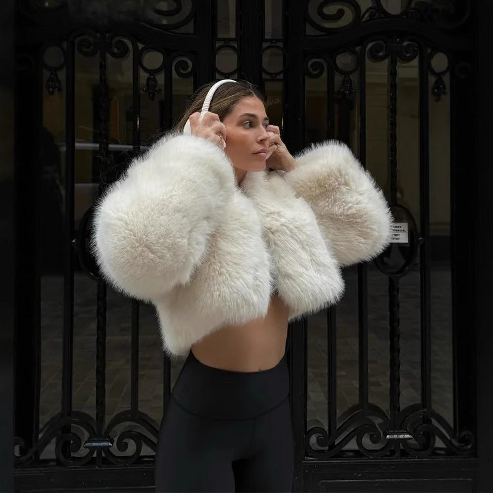 Damen Flauschige Kurzjacke mit voluminösen Ärmeln Merchesia