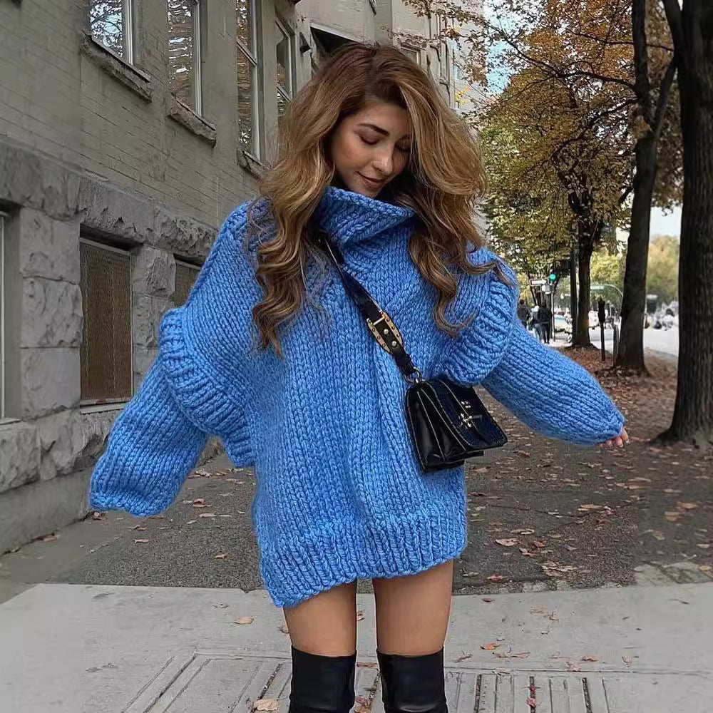 Damen Strickpullover mit hohem Kragen und weit geschnittenen Ärmeln Merchesia