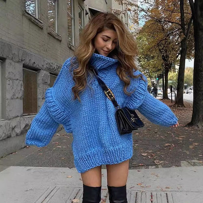 Damen Strickpullover mit hohem Kragen und weit geschnittenen Ärmeln Merchesia