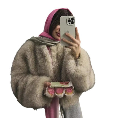 Damen Kuschelige Kunstpelzjacke mit offenem Schnitt Merchesia