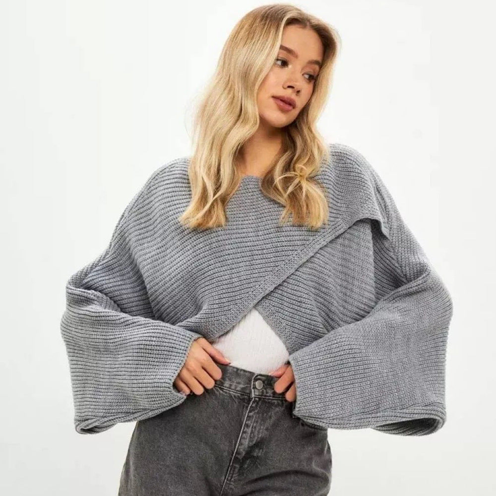 Damen Modischer cropped Strickpullover mit innovativem Schnitt Merchesia