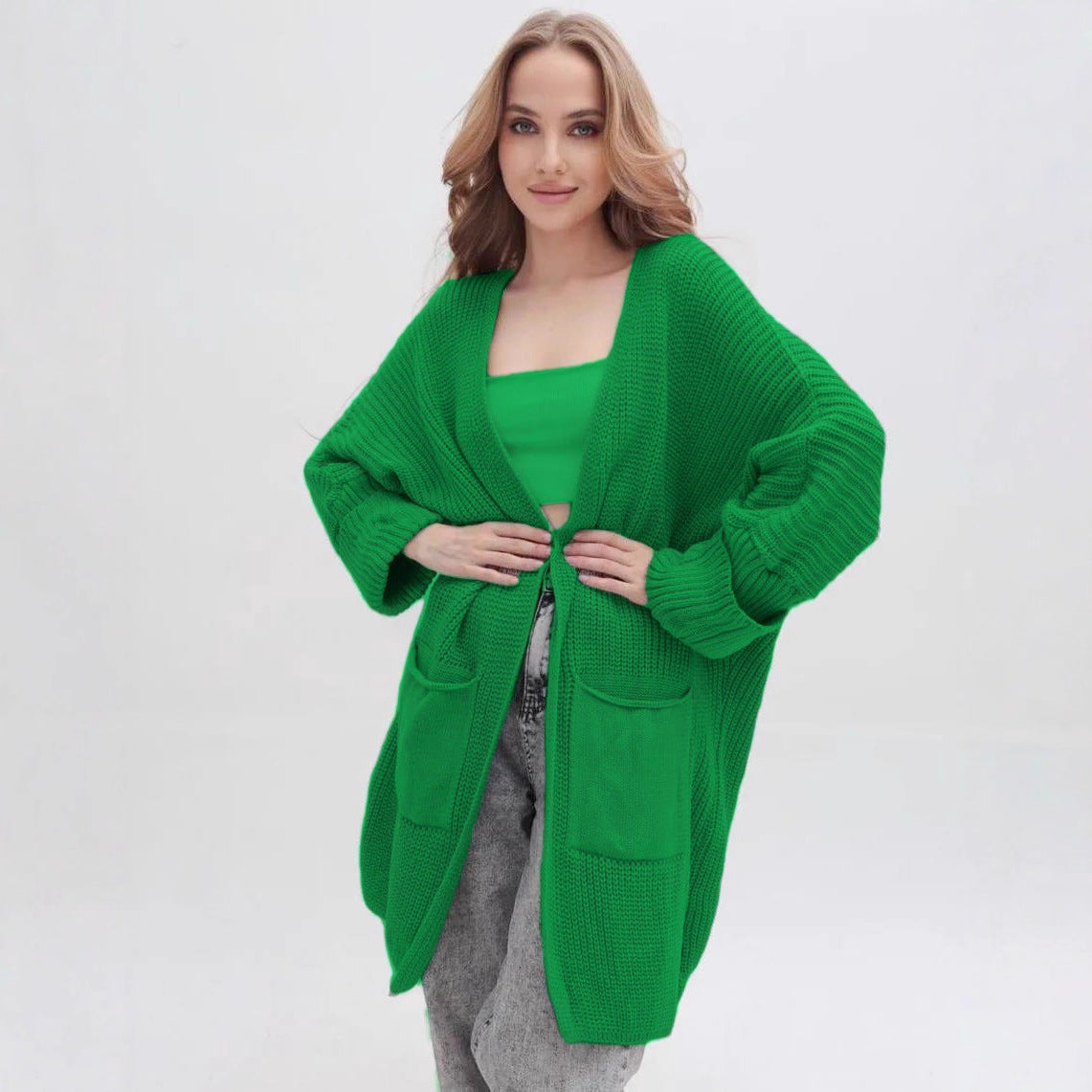 Damen Grobstrickcardigan mit großzügigen Taschen und lässigem Schnitt Merchesia