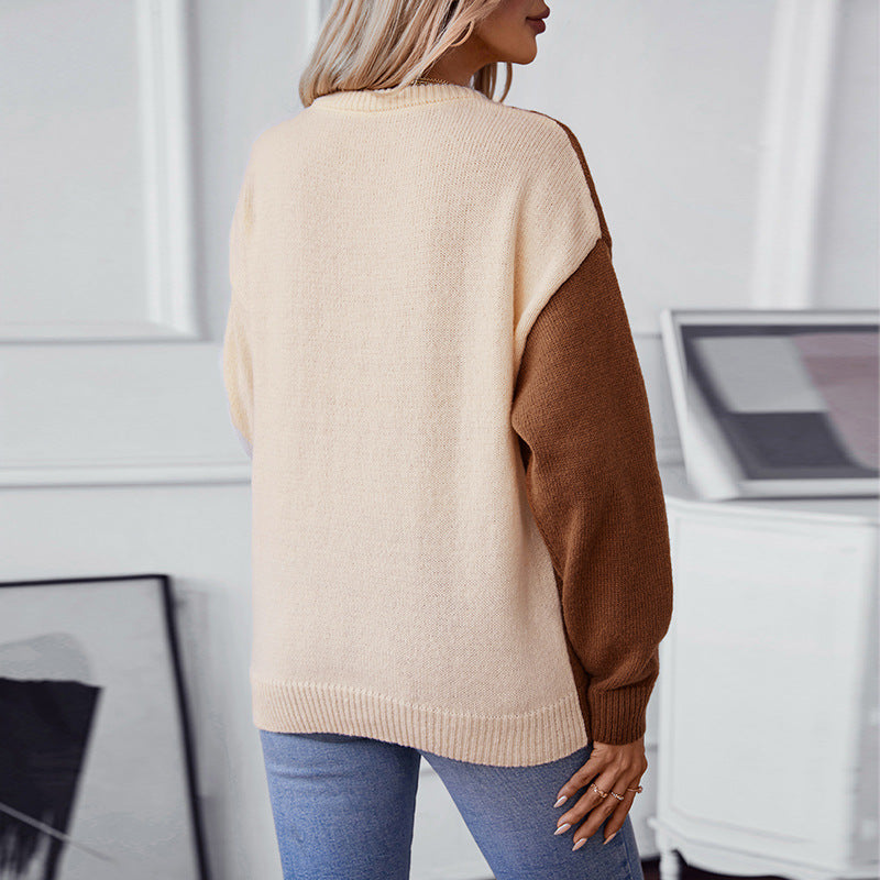 Damen modischer Pullover mit strukturiertem Zopfmuster und innovativem Farbblockdesign Merchesia