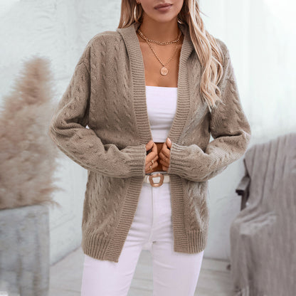 Damen Strickjacke mit Kapuze und feinem Zopfstrick Merchesia