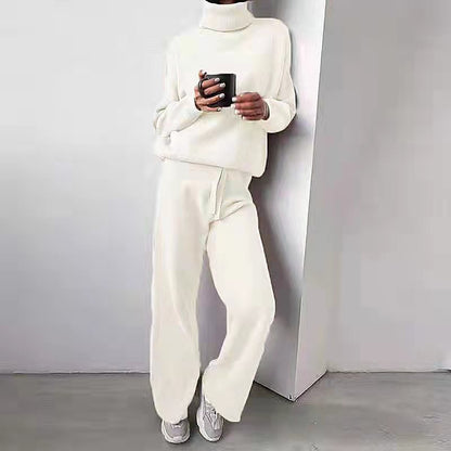 Merche - Zweiteiliges Set - Solide weiße Lounge Wear Rollkragenpullover - Winter
