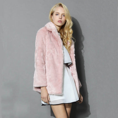 Damen Flauschige Kunstpelzjacke mit elegantem Revers Merchesia