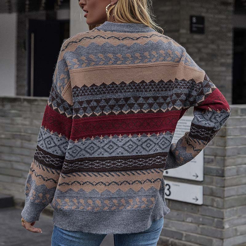 WW | Weinlese Geometrisch Strickpullover