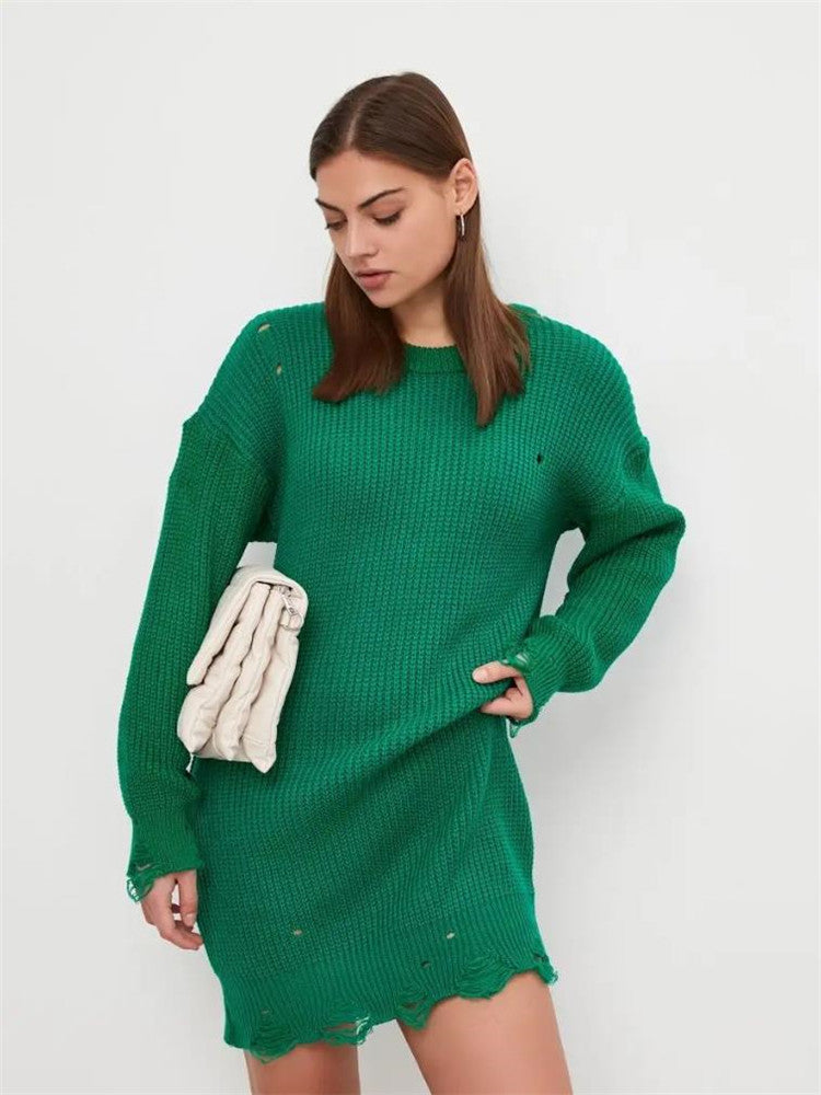 Damen Oversized Strickpullover mit einzigartigem Lochmuster und Rippenstruktur Merchesia