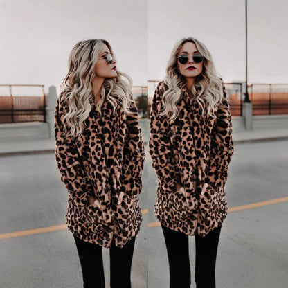 Damen Luxuriöser Kunstpelzmantel im exotischen Leopardenmuster Merchesia