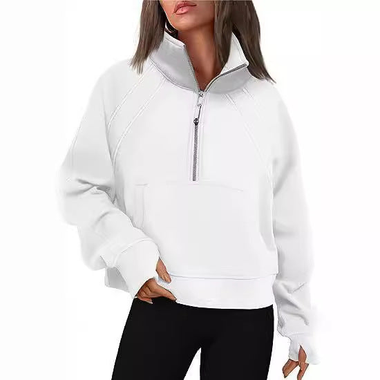 Damen kuscheliger Half-Zip Pullover mit Kapuze und Kängurutasche Merchesia