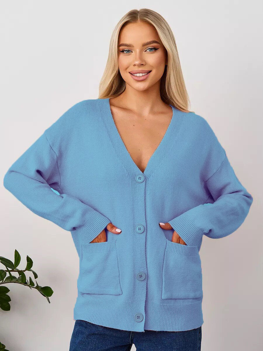 Damen Kuscheliger Cardigan mit V-Ausschnitt und praktischen Taschen Merchesia