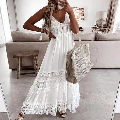 WW | Weißes Spitzenkleid Mit V-ausschnitt