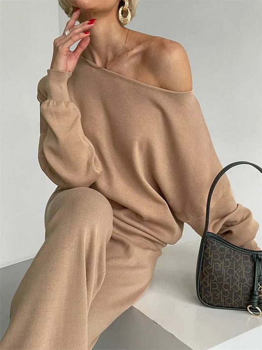 Merche Oberteil und weite Hose gestricktes Damen-Set