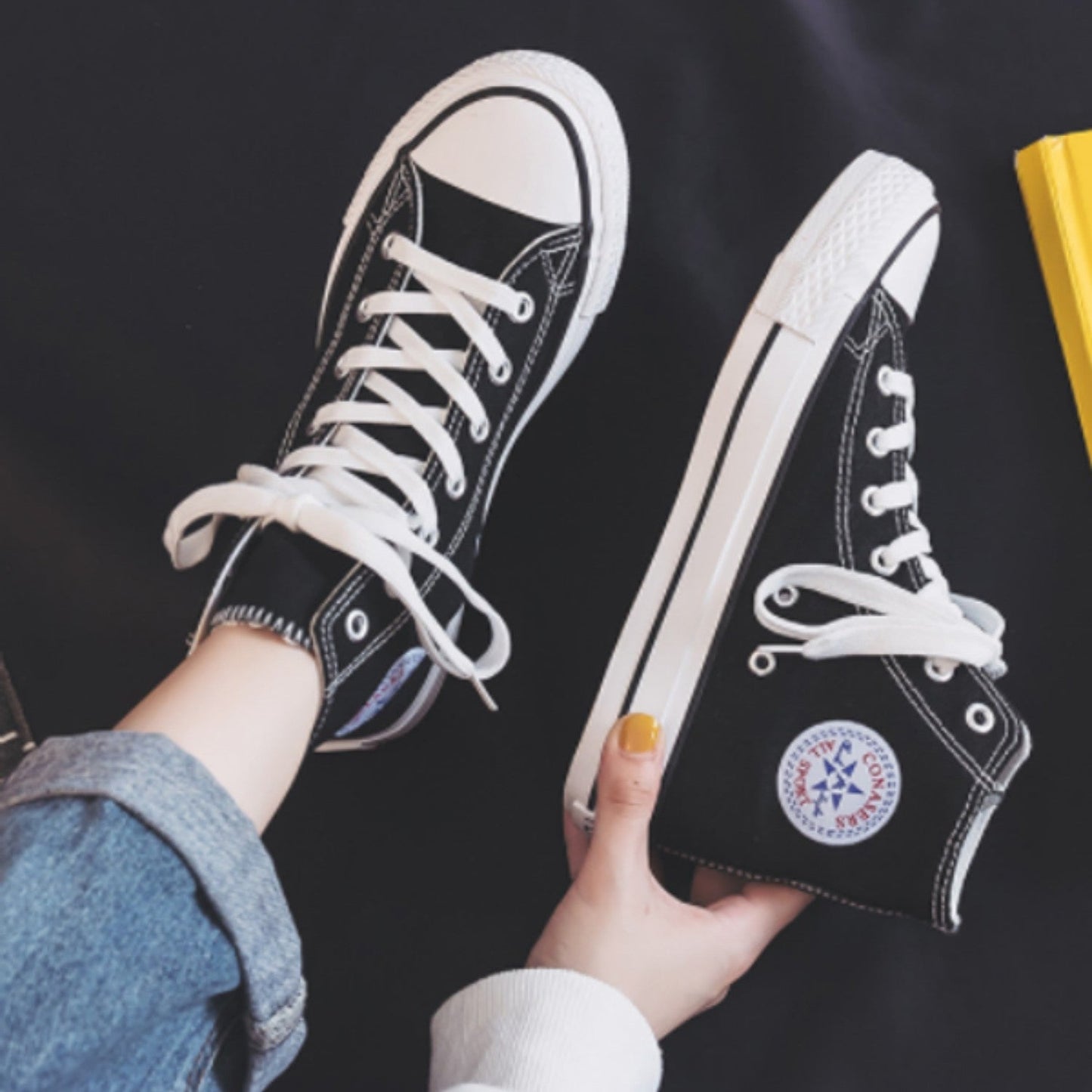 WW | Weiße Winddichte Damen Hohe Sneakers Mit Runder Spitze