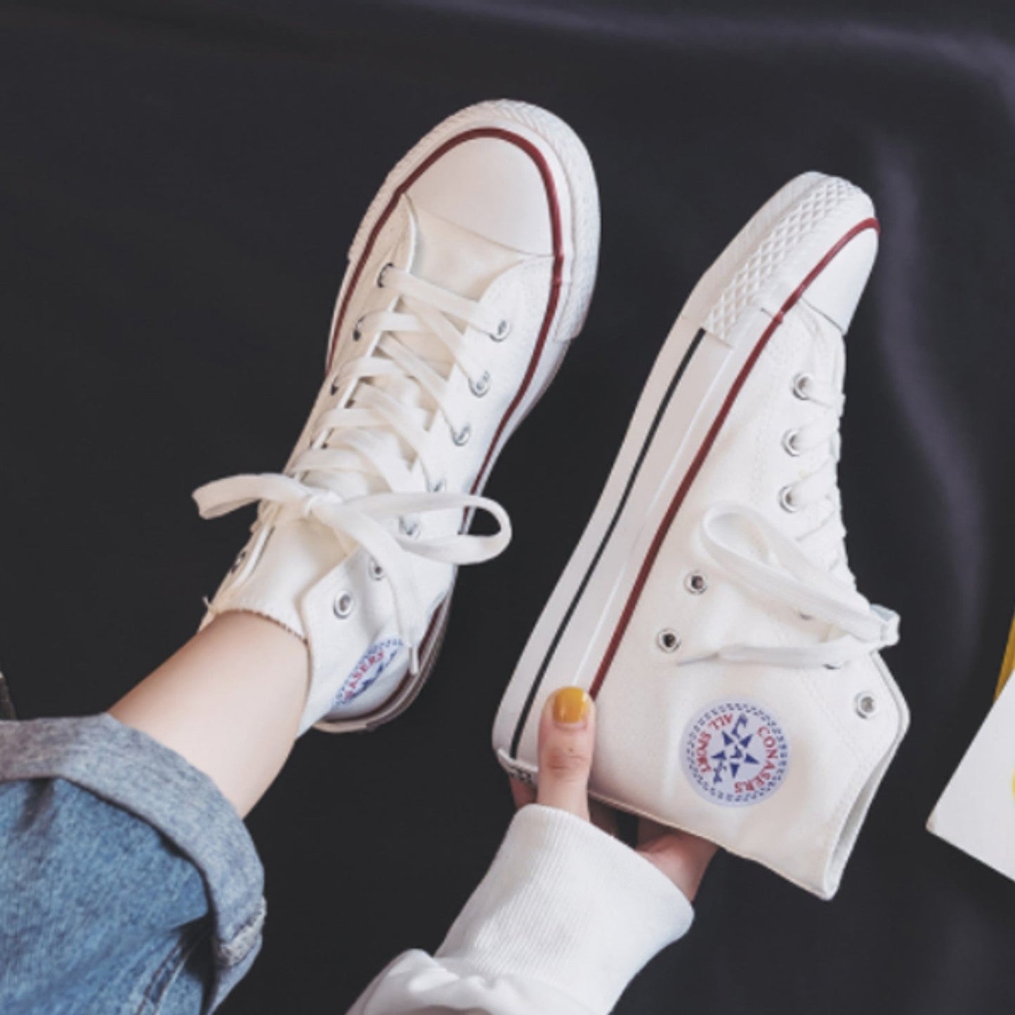 WW | Weiße Winddichte Damen Hohe Sneakers Mit Runder Spitze
