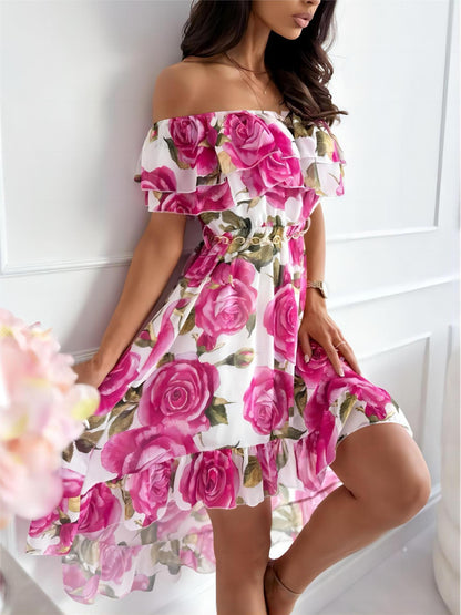 Schulterfreies Kleid mit Blumendesign