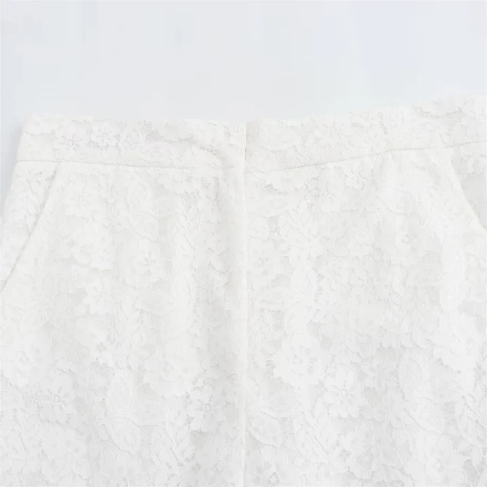 Merche - Kurzes Shirt mit Spitze - kurze Ärmel - Hosenset - Alle Jahreszeiten