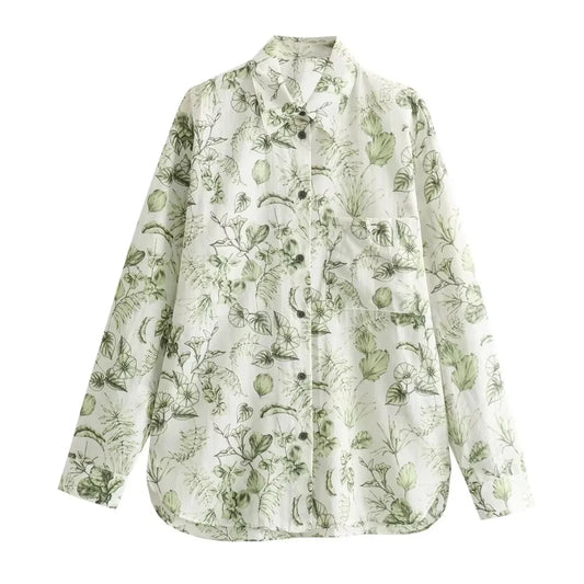 Merche - Polokragen Langarm-Shirt High Waist Print Hosen Set - Alle Jahreszeiten