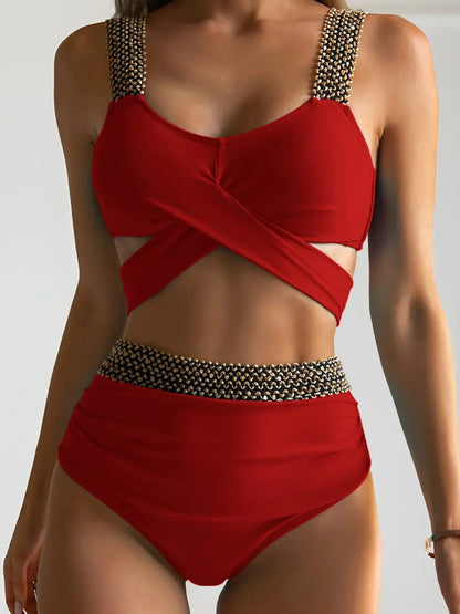 Bikini-Set mit hoher Taille und Flash-Patchwork