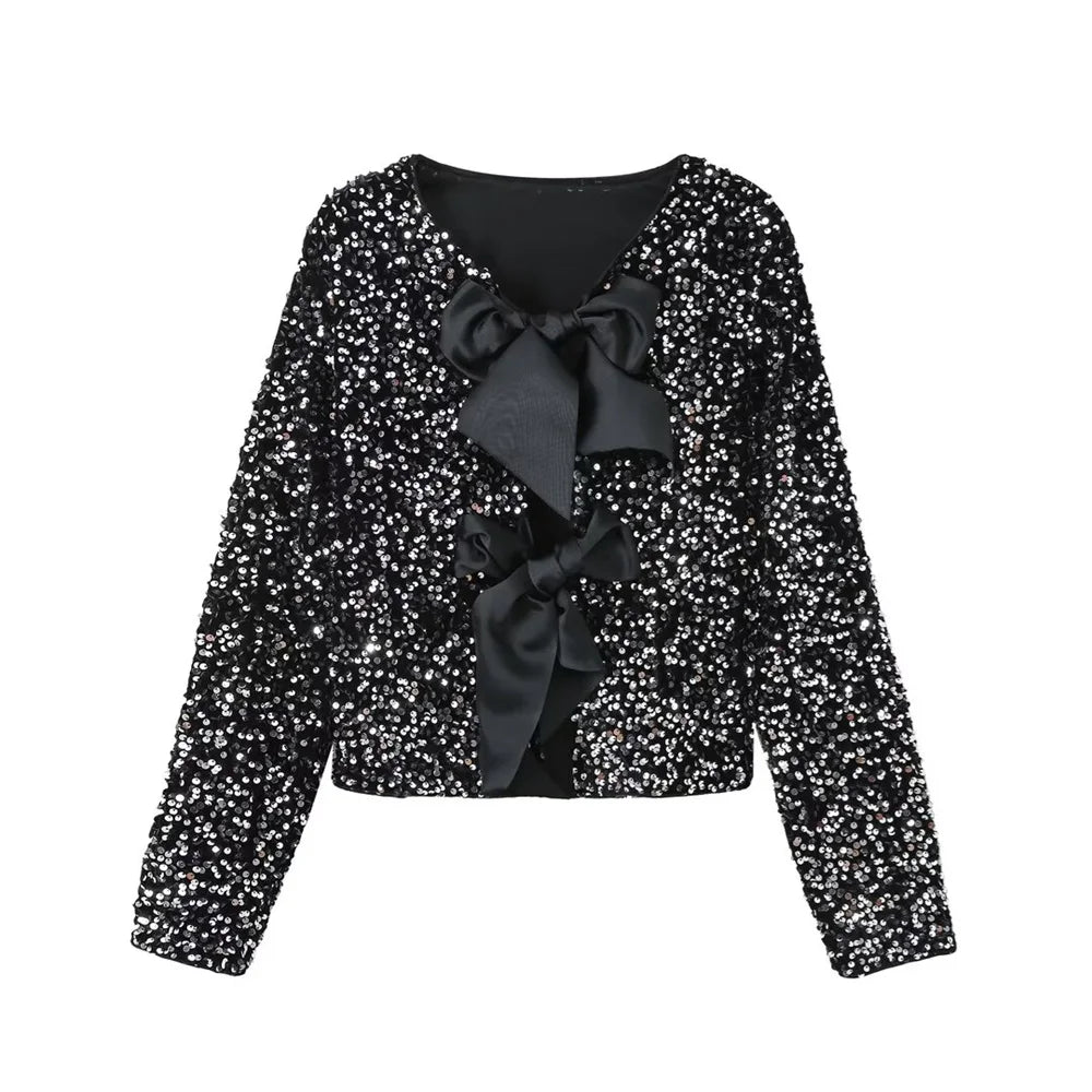 Merche - Oberteile - Polyester - Rundhals - Paillettenmantel mit Fliege - Sommer