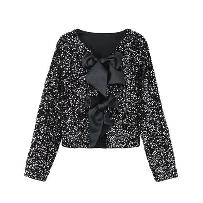 Merche - Oberteile - Polyester - Rundhals - Paillettenmantel mit Fliege - Sommer