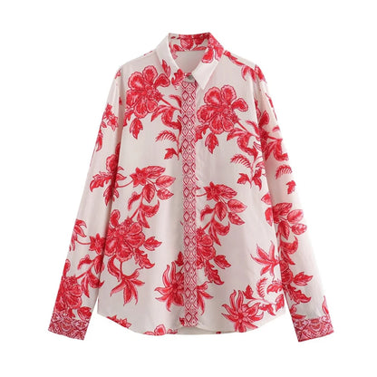Merche - Hemd & Rock Set - Blumenmuster - Hohe Taille Leinen - Sommer