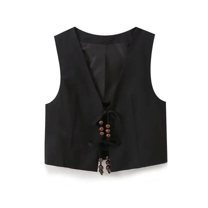 Merche - Tank Top und Hosen Set - Perlenschleife Leinenmischung - Sommer