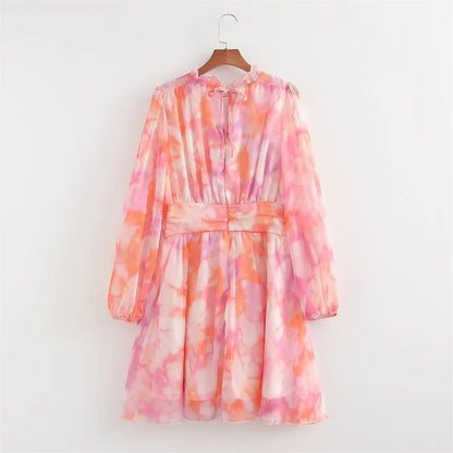 Merche - Langärmeliges Kleid - Slim Fit Chiffon - Tie-Dyed Print - Herbst