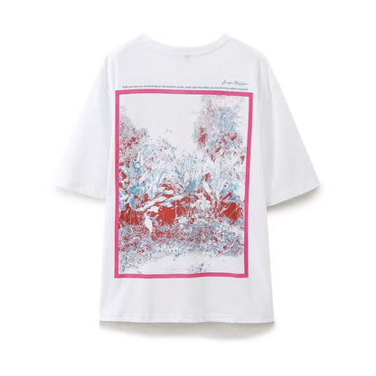 Merche - T-Shirt - Lässig Locker Rundhals Kurzarm Print - Sommer