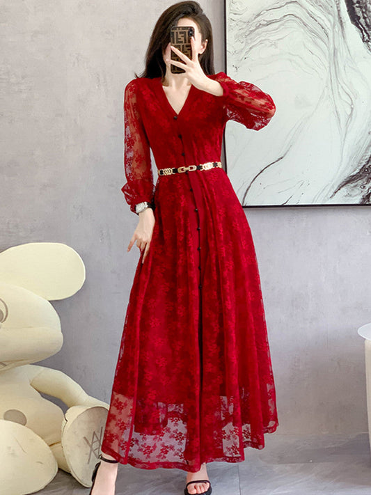 Damen Sexy V-Ausschnitt Kleid mit langen Ärmeln