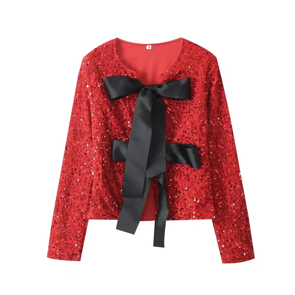 Merche - Oberteile - Polyester - Rundhals - Paillettenmantel mit Fliege - Sommer