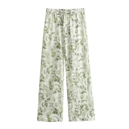 Merche - Polokragen Langarm-Shirt High Waist Print Hosen Set - Alle Jahreszeiten