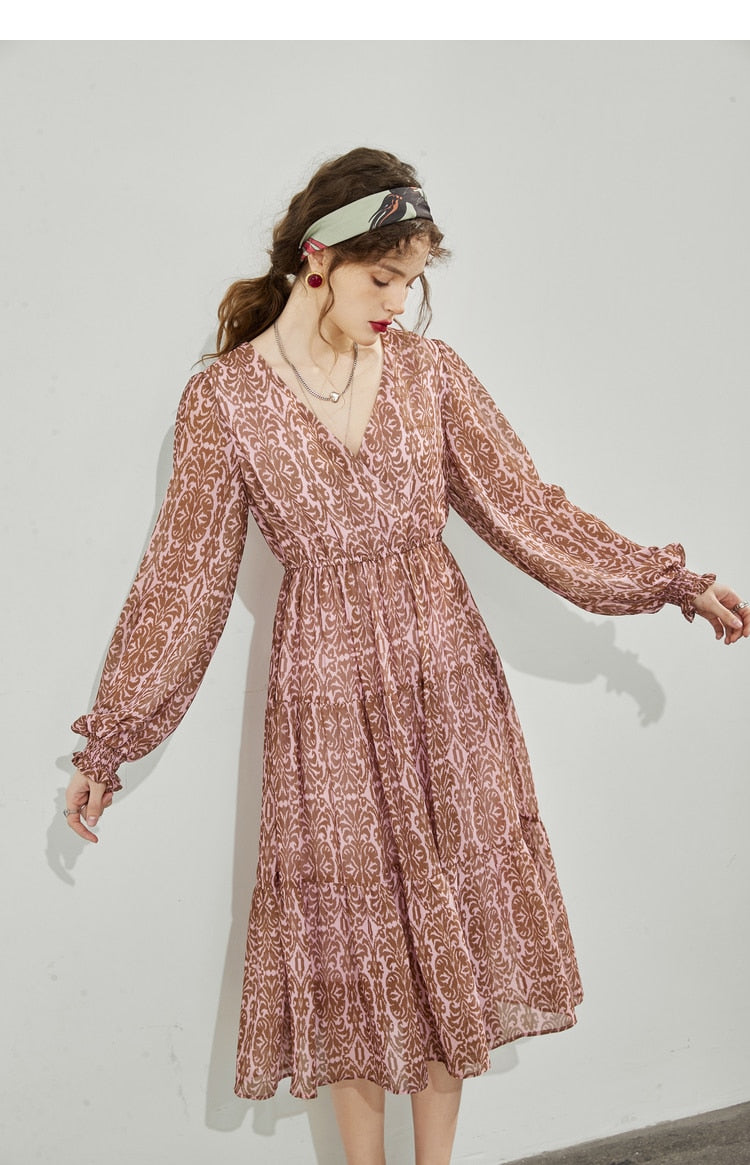 Langärmlige Vintage-Chiffon-Kleider