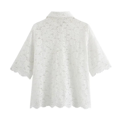 Merche - Kurzes Shirt mit Spitze - kurze Ärmel - Hosenset - Alle Jahreszeiten