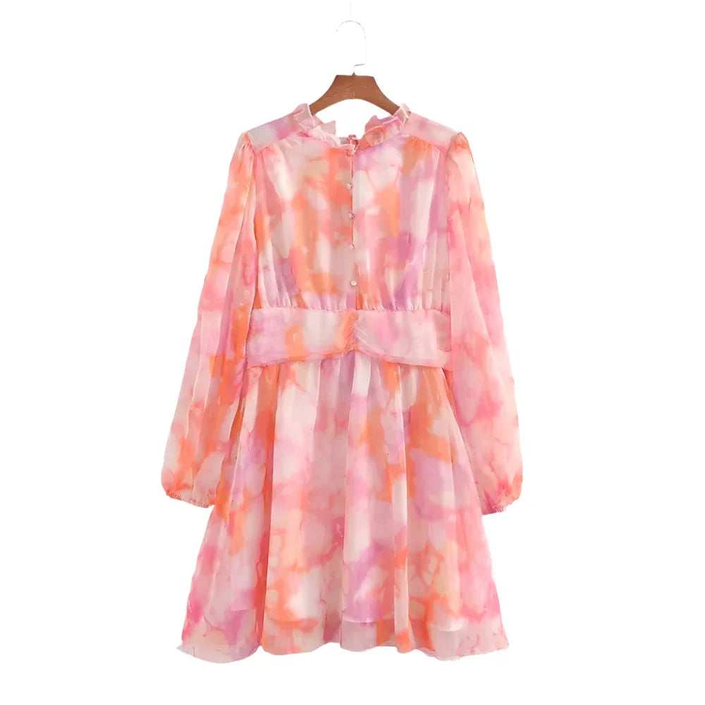 Merche - Langärmeliges Kleid - Slim Fit Chiffon - Tie-Dyed Print - Herbst